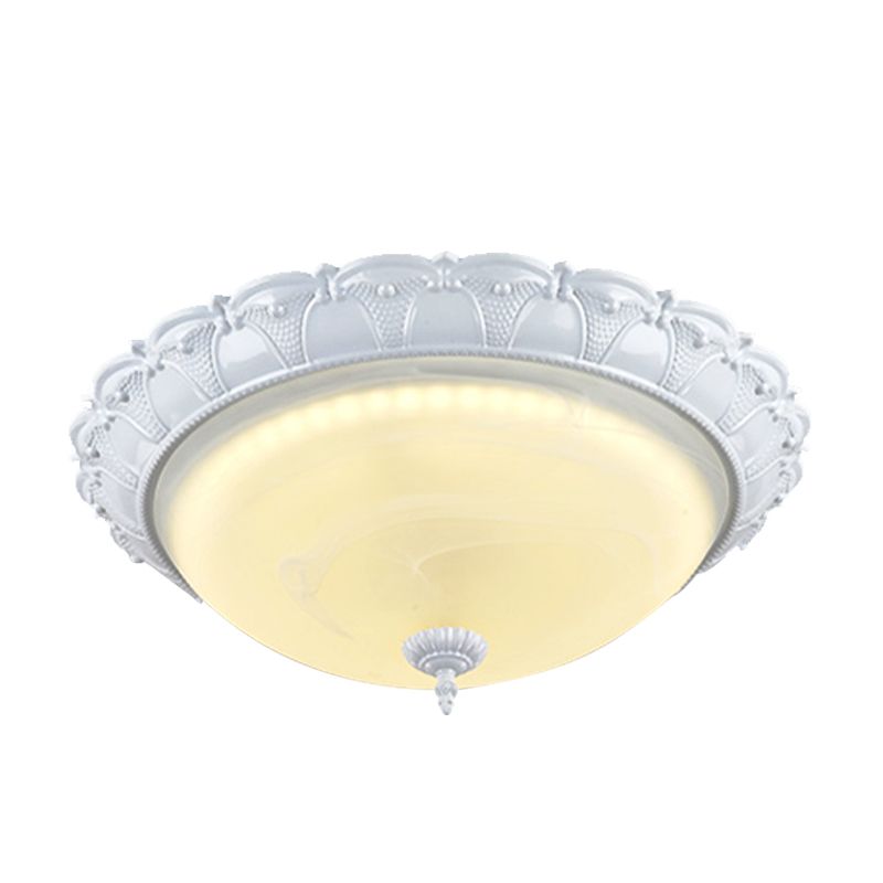 16"/19.5" W Dome Shape Hallway Ceiling Flush Vintage Frosted Glass White/Brass LED Flush Mount Lighting in Warm/White Light