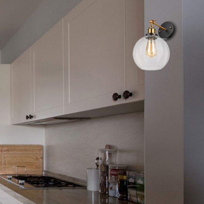 Klare Glasblase Wandleuchte Antiquität 1 Licht Wohnzimmer Beleuchtung in Messing
