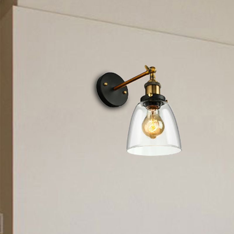 Tapered Bedroom Sconce Light Fixture Rustic Clear Glass 1 Light Black Wall Lamp with Plug-in Cord