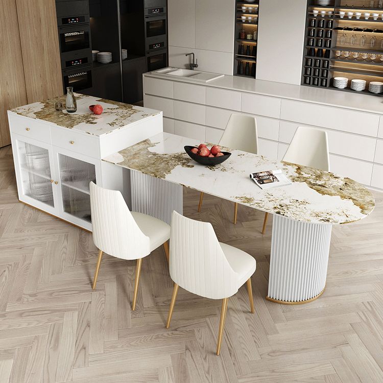 Metal Modern Free Form Indoor Table Sintered Stone Table for Kitchen and Dining Room