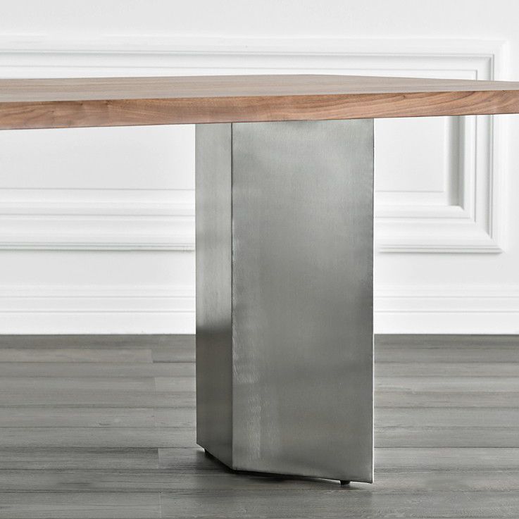 Industrial Pine Wood Table for Restaurant Rectangle Dining Table with Metal Double Pedestal