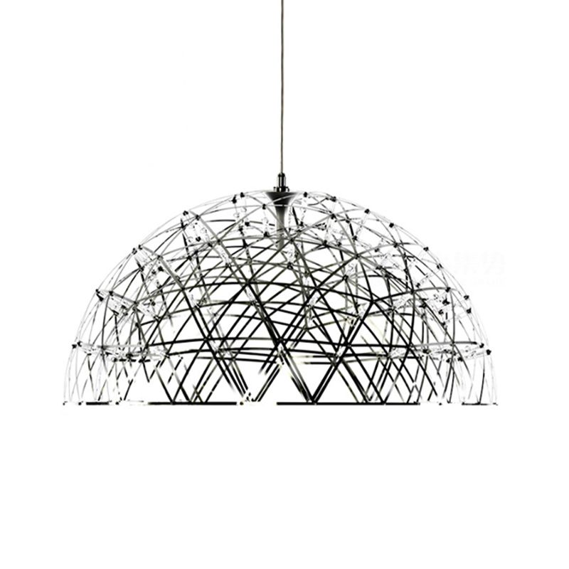 Dome Hanging Light Modern Metal 25.5"/31" W LED Chrome Chandelier Lamp with Crisscrossing Triangular Pattern, Warm/White Light
