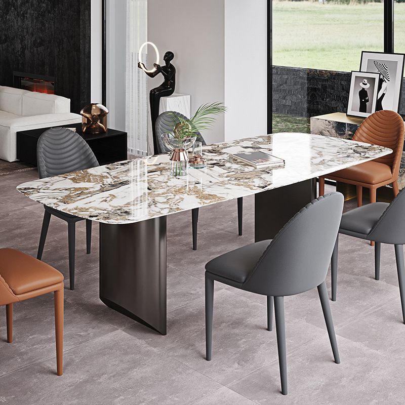 Industrial Style Rectangle Dining Table Sintered Stone Table with Metal Legs for Home