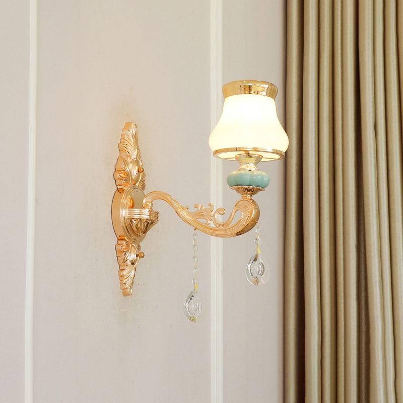 Handblown Glass Gold Chandelier Light Bud Retro Pendant Light Fixture with Crystal Accent