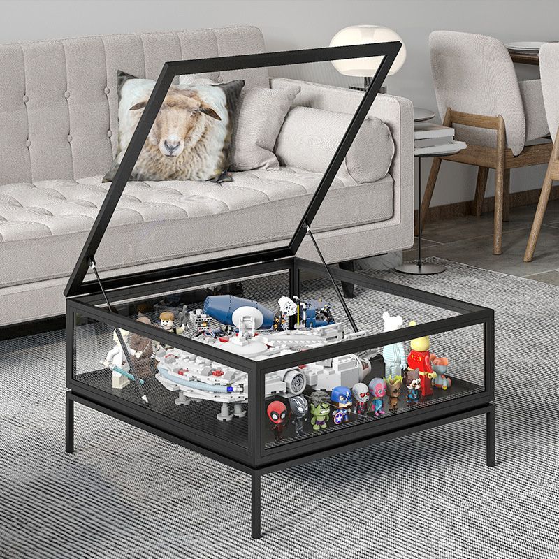 4 Legs Base Design Black/white Tempered Glass Top Iron Base Square Coffee Table