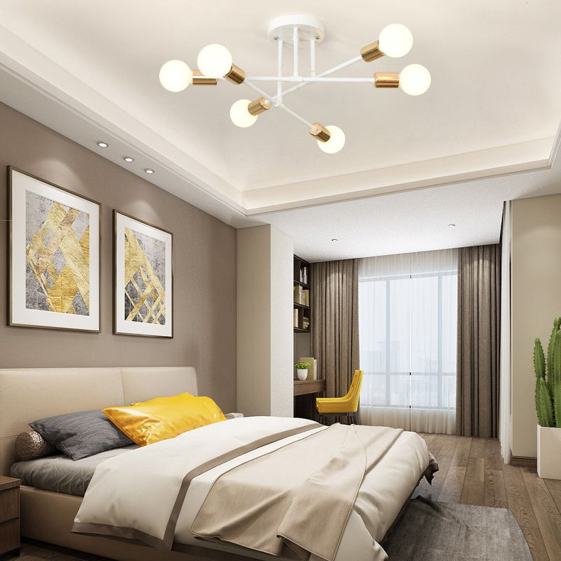 Radial 6-Light Semi Flush Mount in Modern Creative Style Bare Bulb Ceiling Light