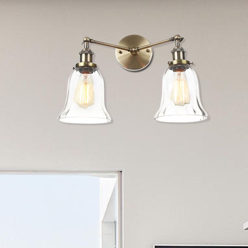 2 Lights Indoor Wall Lighting Industrial Style Black/Chrome/Bronze Sconce with Bell Clear Glass Shade