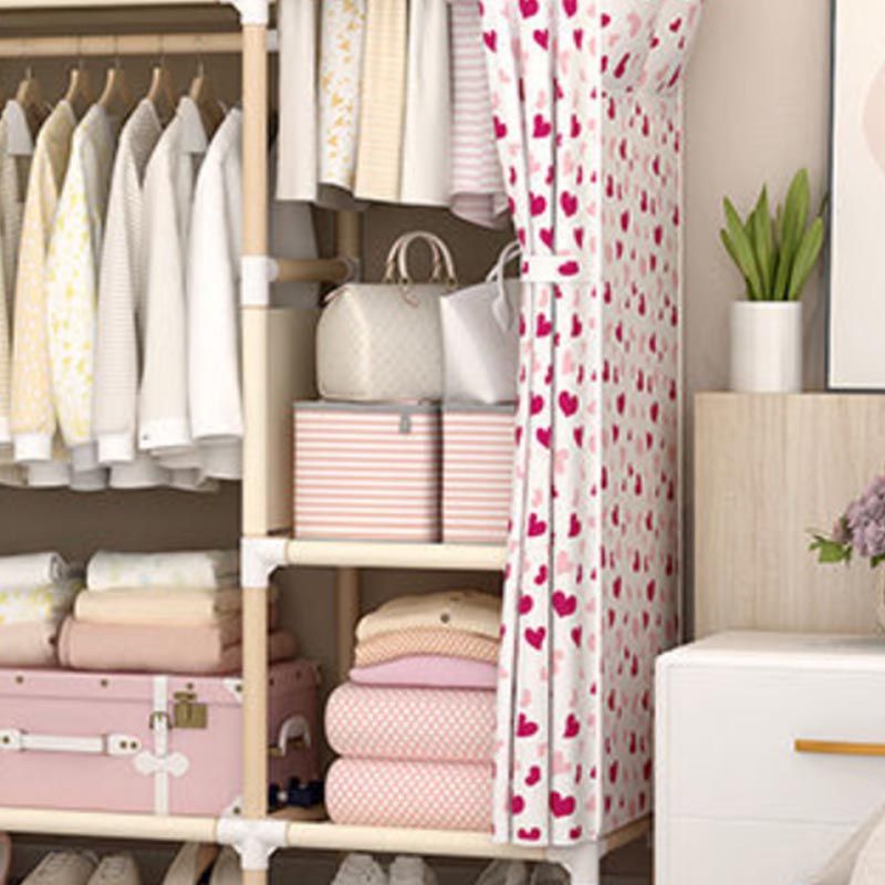 Modern Style Wardrobe with Cloth Rod Solid Wood Bedroom Wardrobe Closet