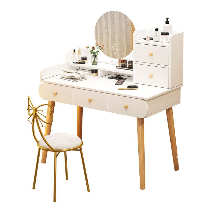Contemporary White Vanity Dressing Table with Mirror in Solid Wood