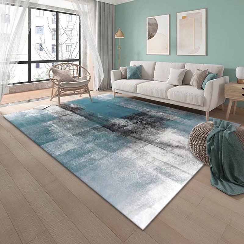 Dark Grey Abstract Print Rug Polyester Modern Rug Washable Rug for Living Room