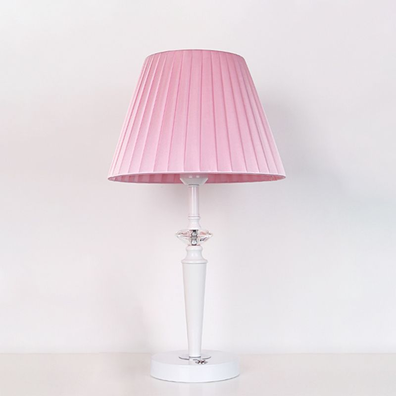 Scrivania in tessuto affusolato leggero moderno lampada da tavolo da notte a 1 luci con cristallo sfaccettato e interruttore touch