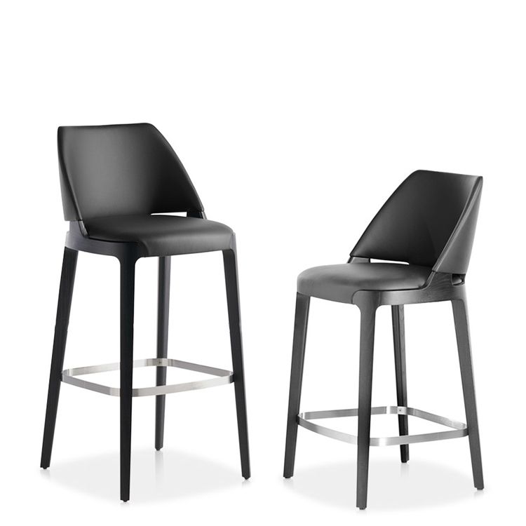 Scandinavian Faux Leather Bar Stools Solid Wood Stool with Footrest