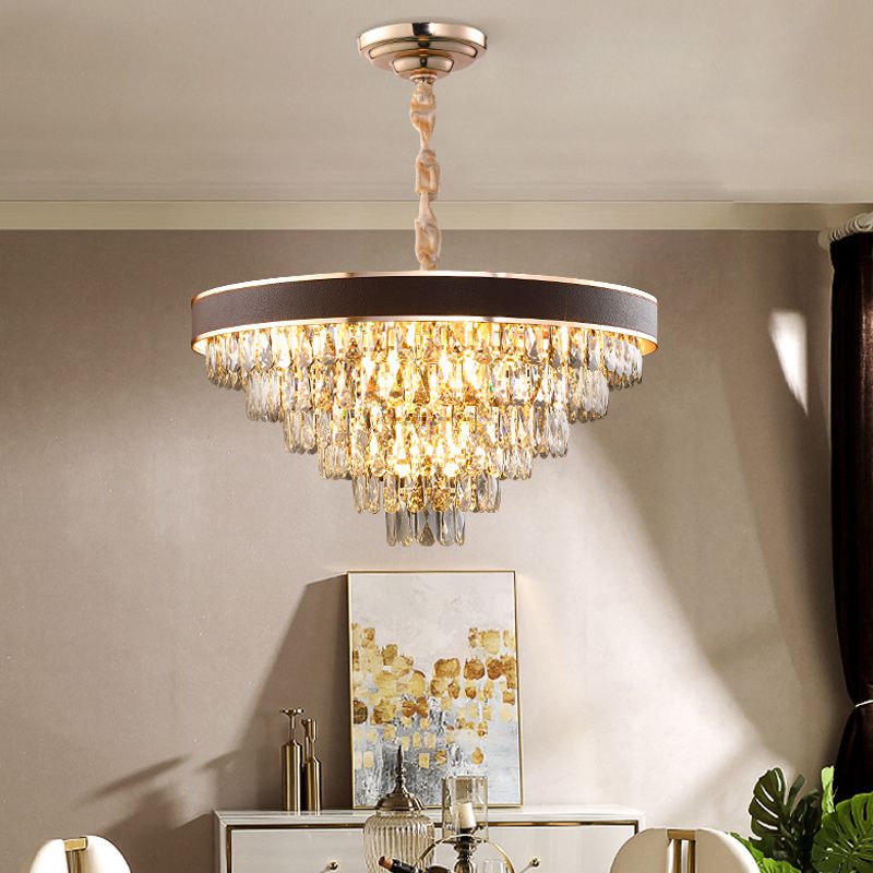 Gold 6-Tier Tapered Pendant Light Contemporary Crystal 9 Bulbs Dining Room Chandelier
