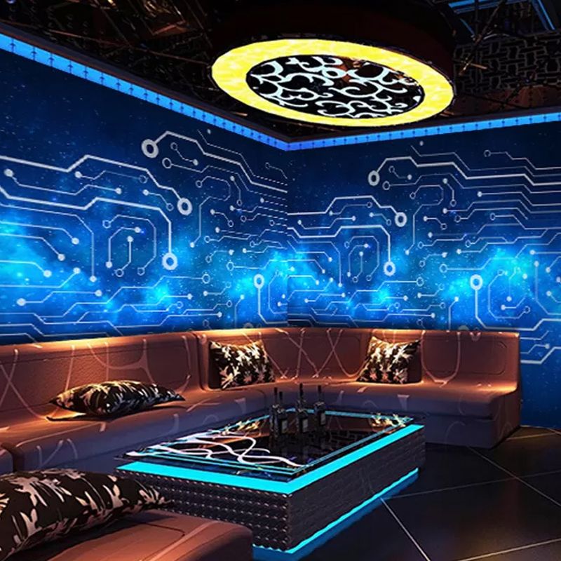 Fantasy Outer Space Wall Mural for Bar Decoration, Customized Size Wall Art in Blue and Black