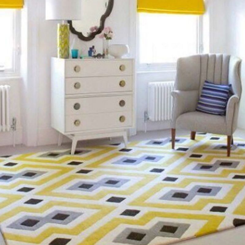 Yellow Modern Area Carpet Geometric Pattern Polyester Area Rug Stain Resistant Rug for Home Decor