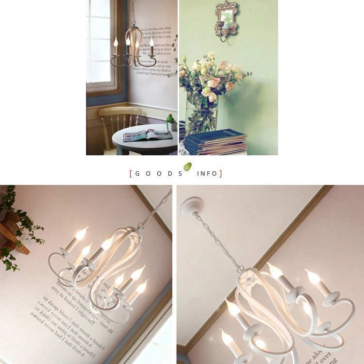 Traditional Metal Hanging Chandelier Light Swirled Arm 6 Light Candle Ceiling Chandelier for Living Room