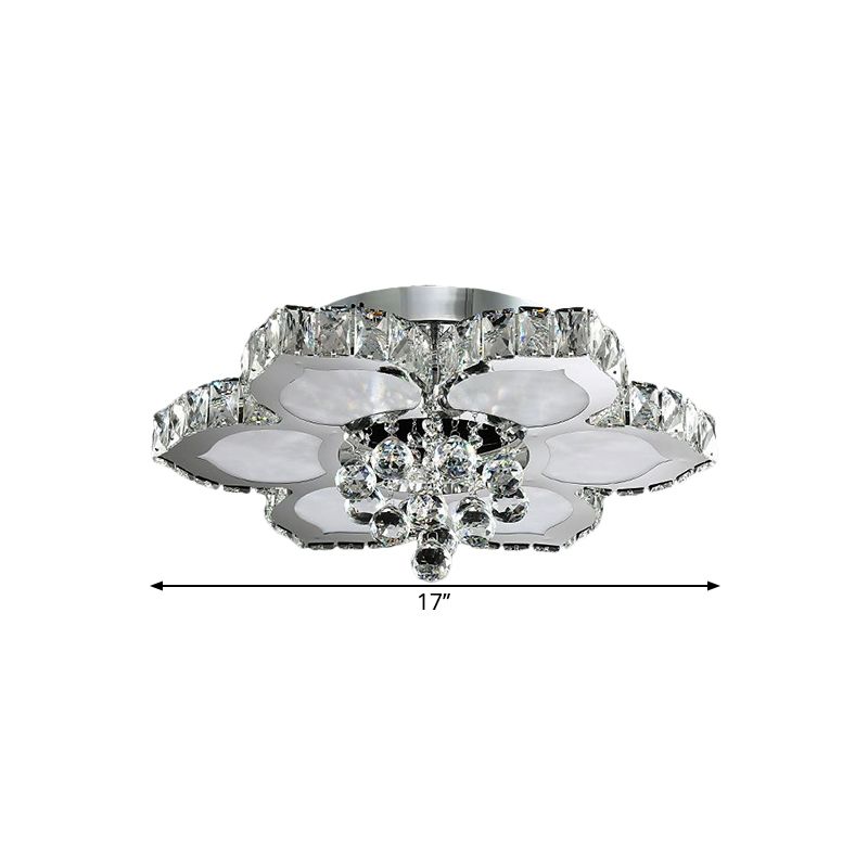 Beveled Glass Lotus LED Flush Light Contemporary Ceiling Flush Mount in Chrome for Bedroom, 17"/22" Wide