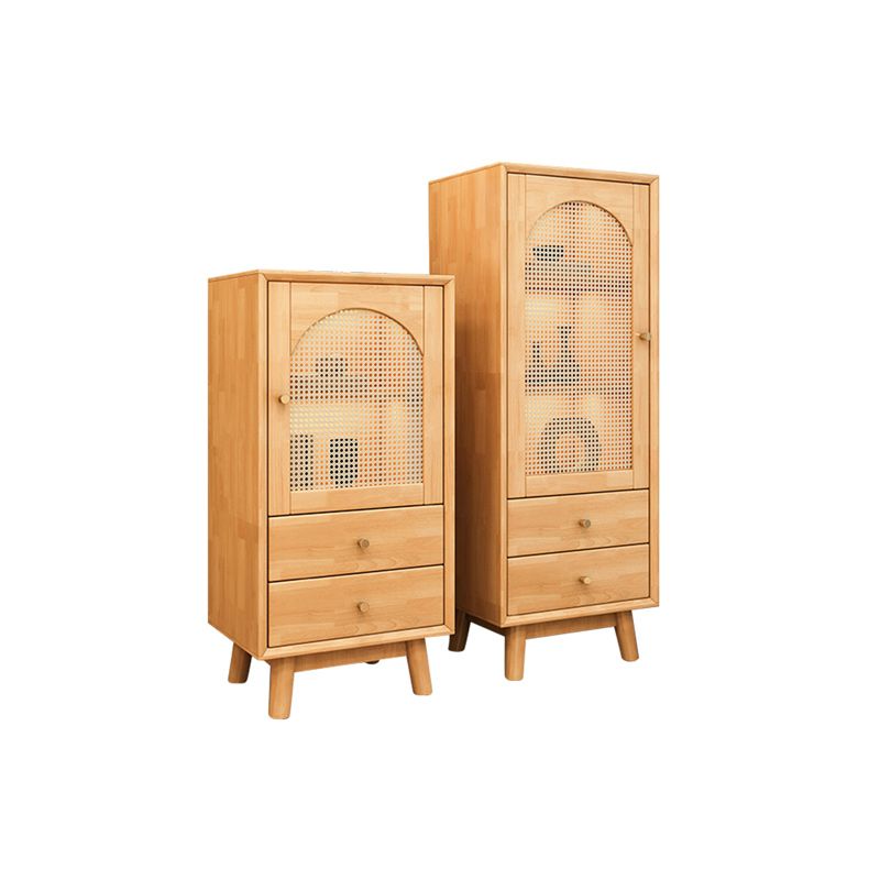 Rubberwood Accent Cabinet Modern Glass Paned Cabinet with Drawers