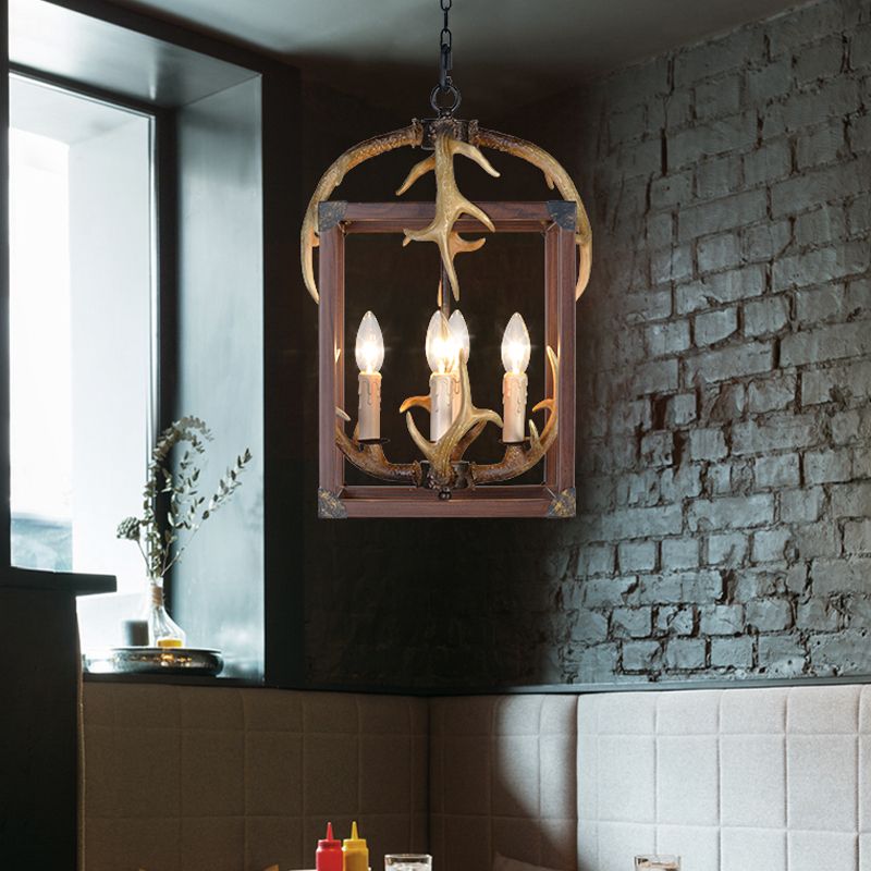 Crame de rectangle brun rouge Éclairage du pendentif métal rustique 4/8 lumières Lautres à manger lampe de lustre