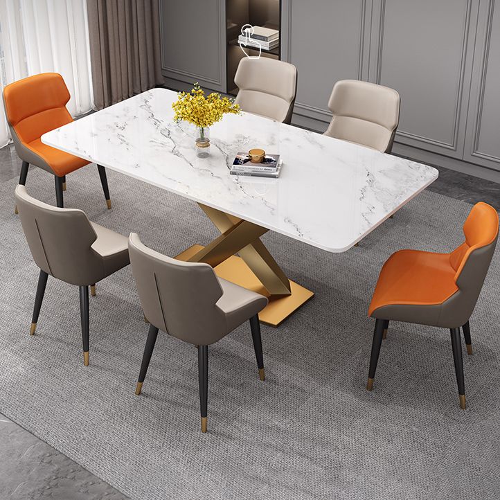 Hedendaagse faux lederen eetkamerstoelen Wingback arm stoel met metalen benen (set van 4)