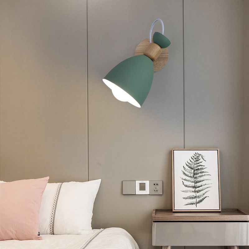 Nordic Macaroon Style Wall Lamp Angle Adjustable Simplicity Hallway Lighting Fixture with Solid Wood Base