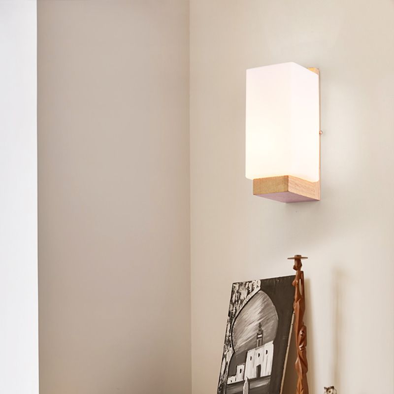 Geometrische trap Wandverlichting Crème Glas enkele minimalistische vlakke wand sconce in hout