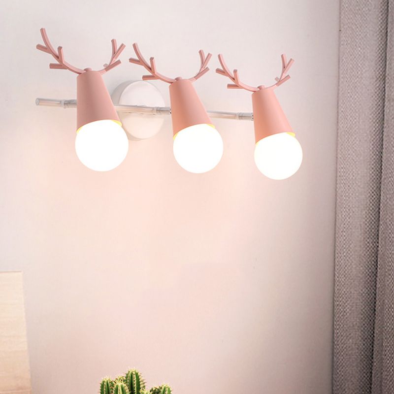 Metal Conical Wall Sconce with Deer Horn Bedroom 3 Heads Nordic Undertint Wall Light