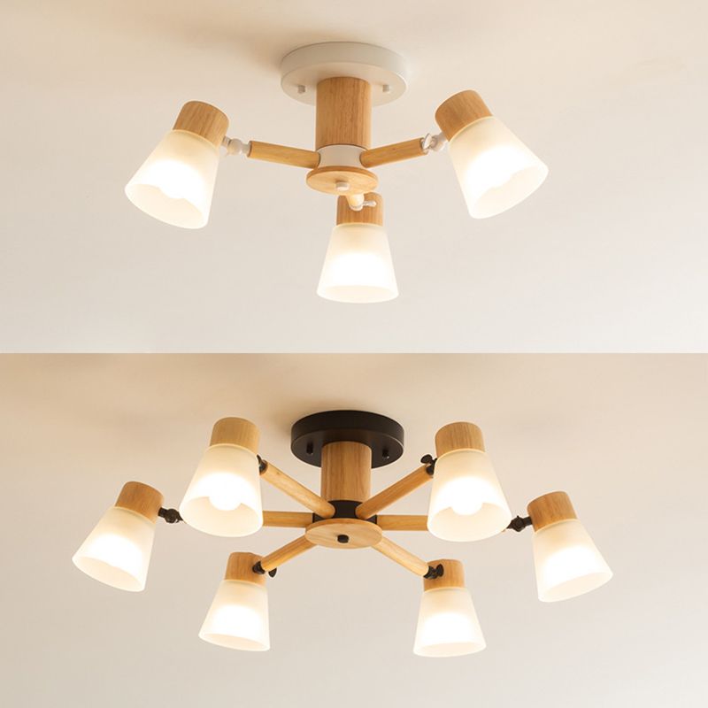 Nordic Ceiling Lighting Radial Semi Flush Mount with Wood for Living Room