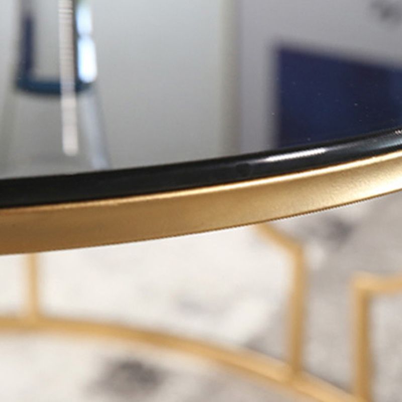 Contemporary Round Glass Coffee Table with Iron Frame Base Cocktail Table