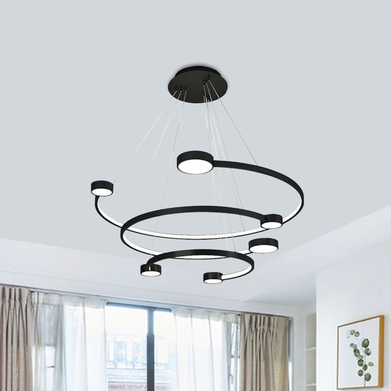 Metal 3-Tiered C Ceiling Lamp Contemporary LED Black Finish Flush Mount Light in Warm/White Light