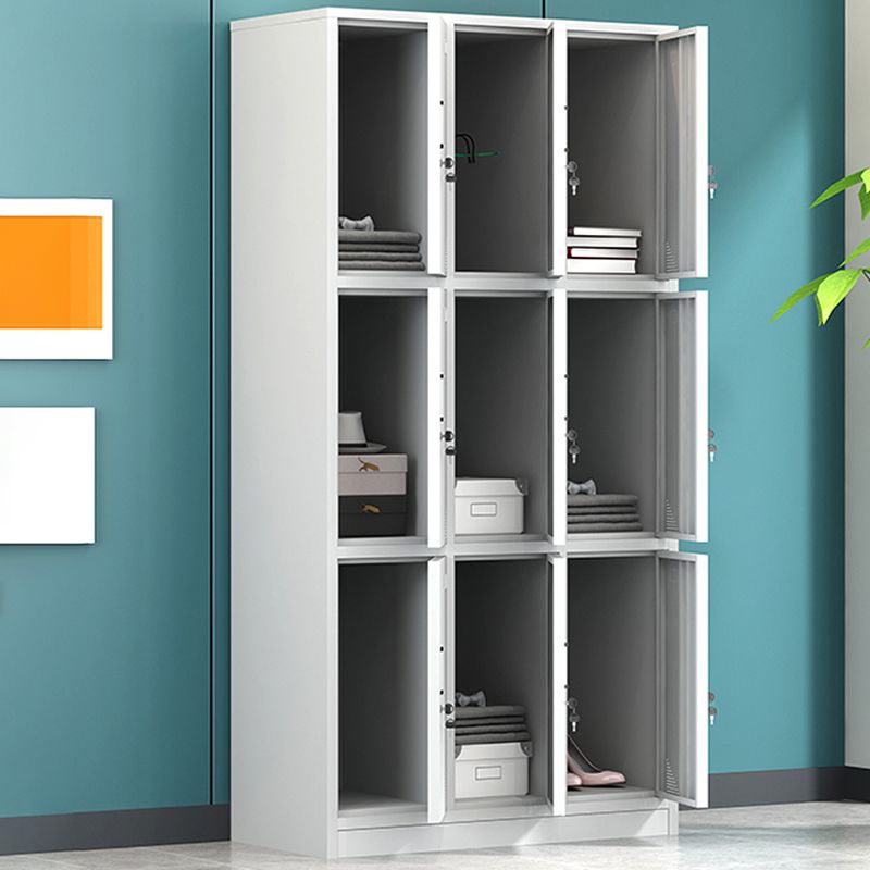 Contemporary Cabinet for Home White Metal Storage Cabinet with Hinged Doors