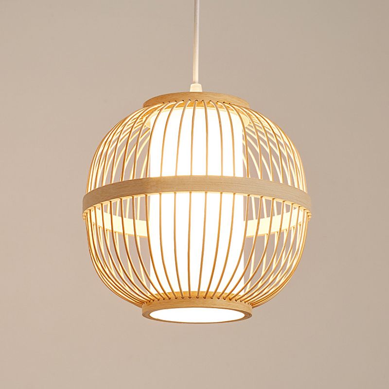 1-Light Bamboo Suspension Pendant Light Japanese Down Mini Pendant for Tea Room