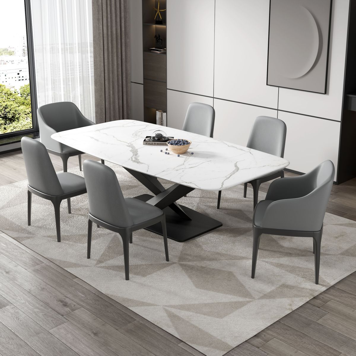 Modern Square Leather Dining Side Arm Chair with Wooden Legs  for Kitchen
