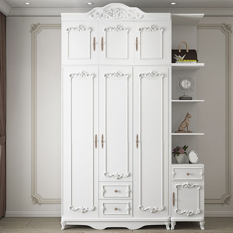 French Country White Wardrobe for Bedroom Manufactured Wood Cabinet with Drawers