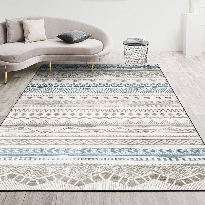 Nordic Geometric Printed Rug Multi Color Polyester Indoor Rug Anti-Slip Backing Washable Stain Resistant Carpet for Living Room