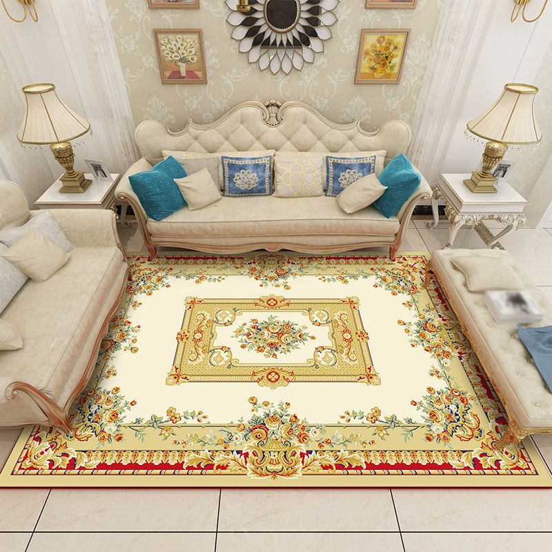 European Medallion Pattern Area Rug Polyester Area Carpet Anti-Slip Easy Care Rug for Home Decor