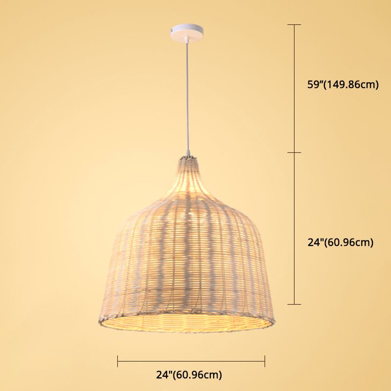 Hand-weaving Bamboo Bell Shape Hanging Light Asian Rattan Shade Single Light Pendant Lamp with 59" Hanging Wire