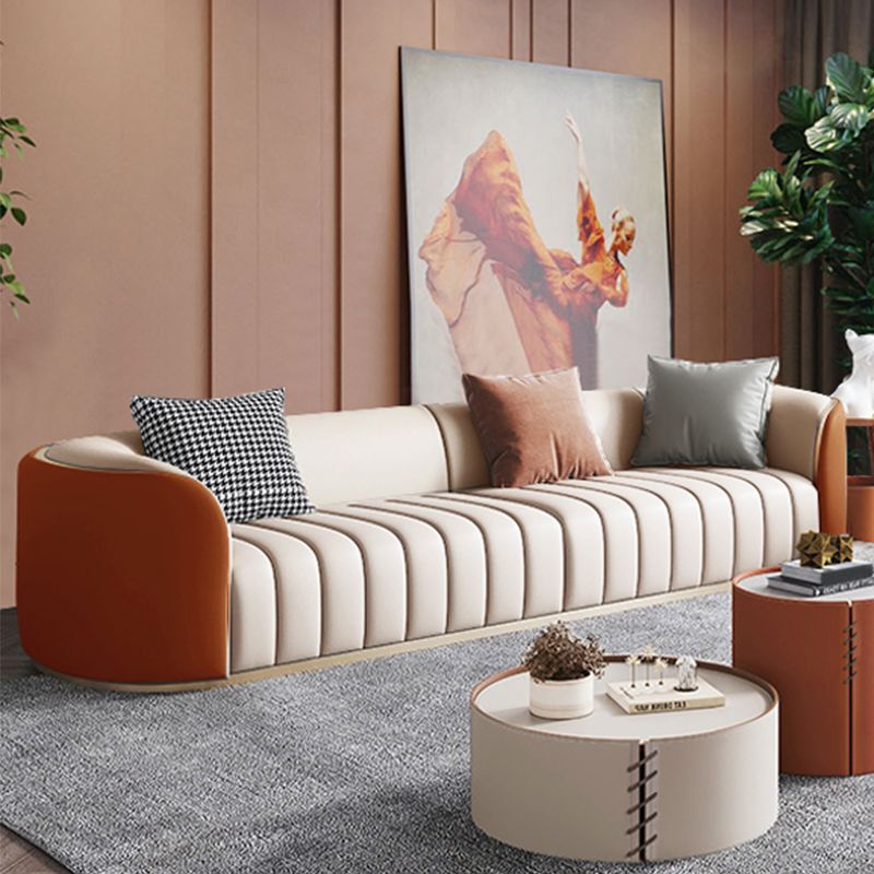 Modern Leather Sofa for Living Room Tuxedo Arm Sofa with Tight Back Seating