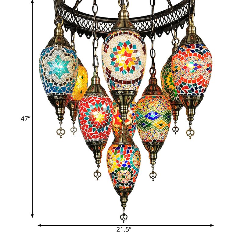 Ice Cream Stained Glass Pendant Chandelier Traditional 10 Heads Dining Room Ceiling Light in Blue-Yellow-Green-Pink