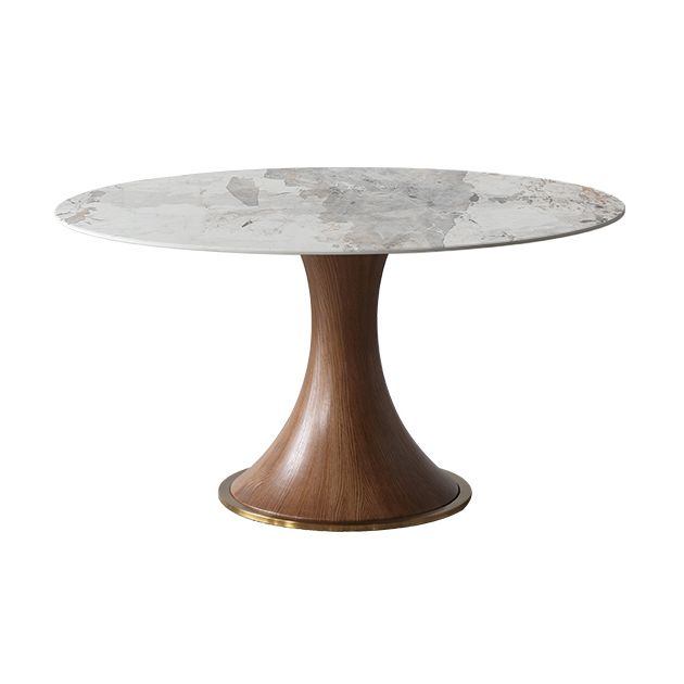 Modern Sintered Stone Dining Table Round Table with Wooden Pedestal for Restaurant
