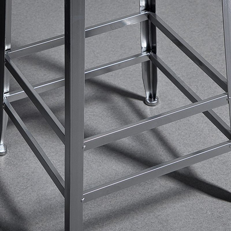 Industrial Square Iron Bar Stool Silver Footrest Bristol Stool