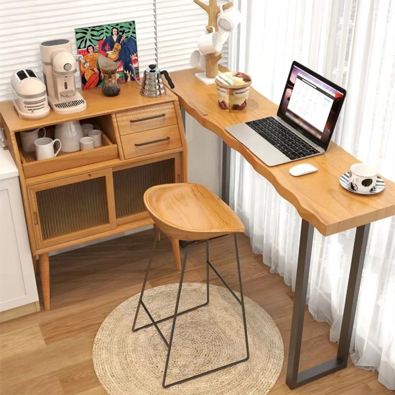 Rectangle Bar Dining Table Contemporary Wood Bar Table with Black Sled Base