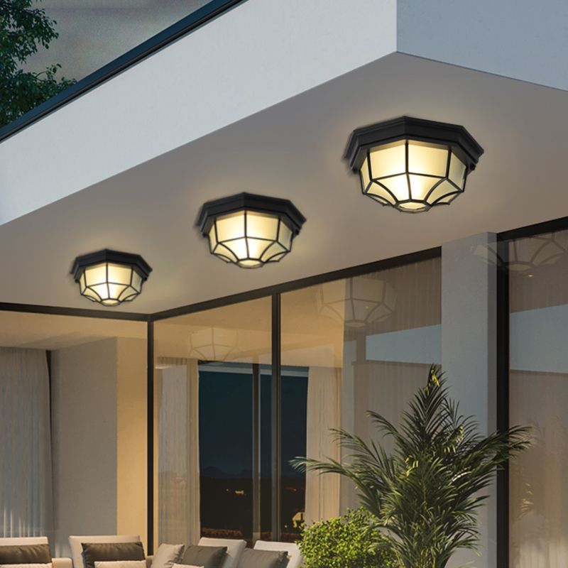 Lampe encastrée de Style moderne, abat-jour octogonal en verre, plafonnier de cour