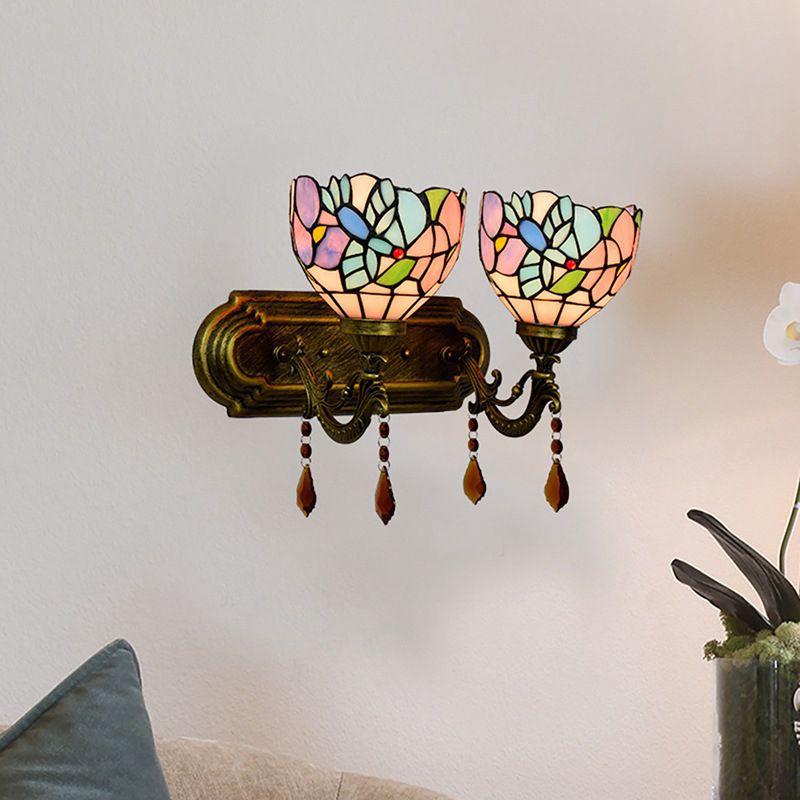 2-Lights Wall Light Fixture Tiffany Wall Mounted Lighting for Washroom