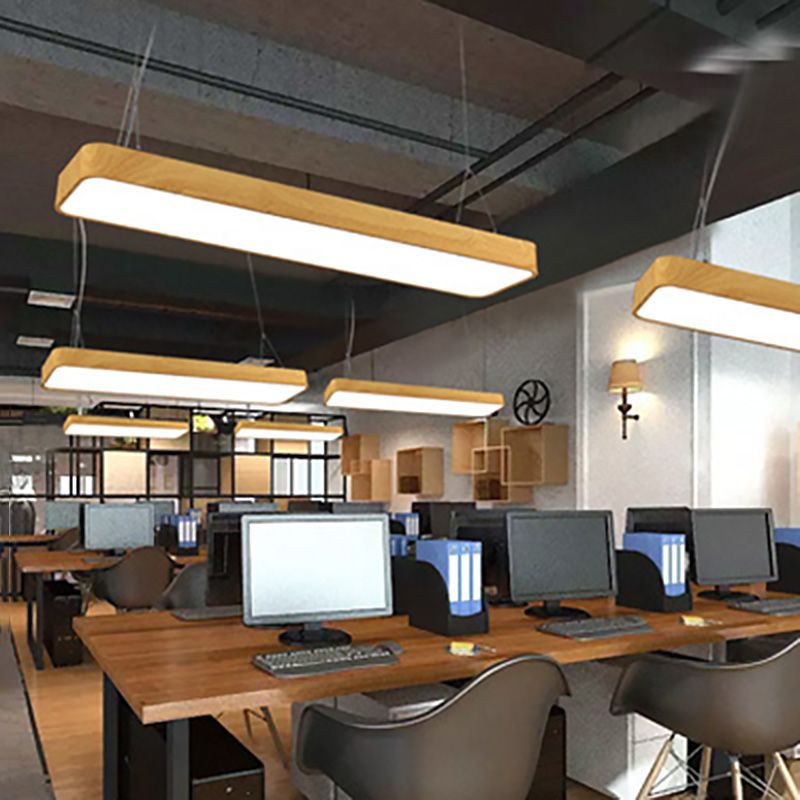Wood Rectangle Led Pendent in Modern Style 45W Led Suspended Lights for Office Conference Room