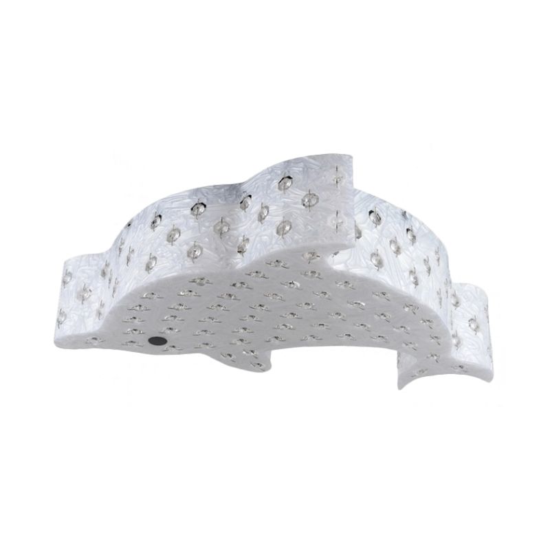 Contemporary Fish Shaped Flush Mount Pendant Light Acrylic Bedroom LED Ceiling Mount with Crystal Decoration in Blue/Pink/White