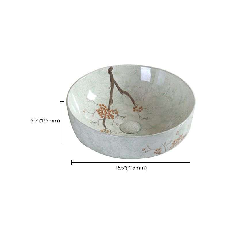 Traditional Bathroom Sink with Single Faucet Hole Porcelain Round Vessel