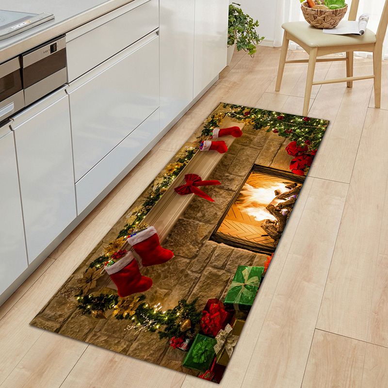 Contemporary Christmas Print Rug Polyester Carpet Non-Slip Backing Indoor Rug for Living Room