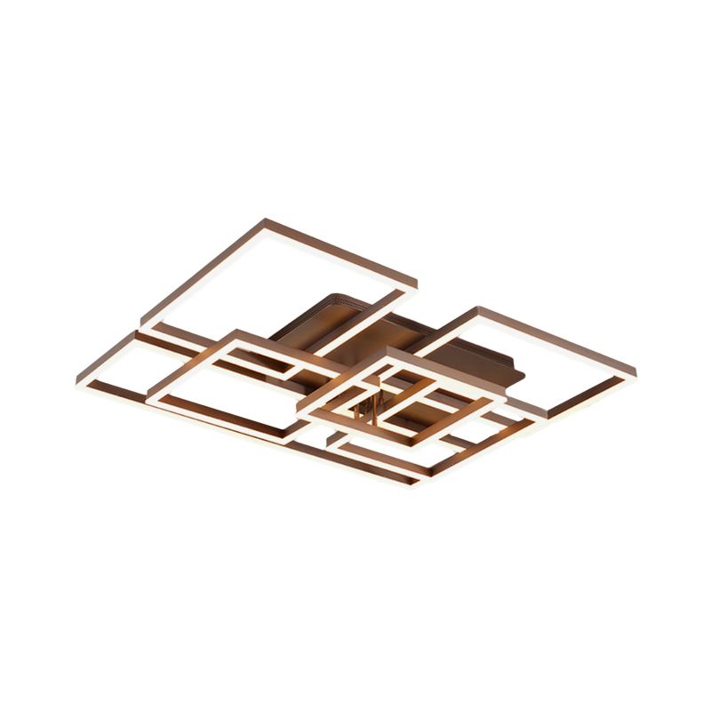 Modern Rectangular Acrylic Semi Flush Light LED 1/2/3 Lights Brown Ceiling Mounted Fixture in Warm/White/Natural Light, 16"/23"/29" Wide
