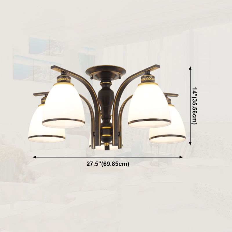 Black Semi Flush Mount Lighting Modern Style Glass Conical Semi-Flush Mount Ceiling Light